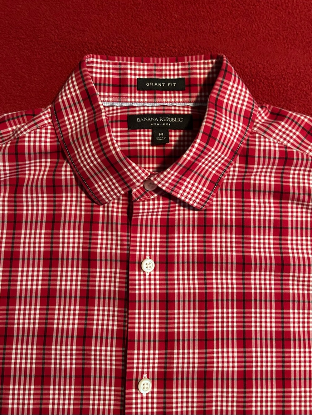 Banana Republic Red and White Plaid Button-Down Dress Shirt